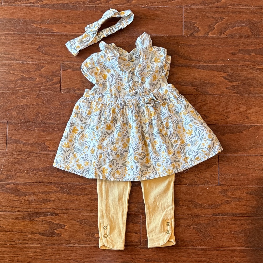 Tommy Bahama Yellow and Gray Floral Baby Dress Set 6-9 months